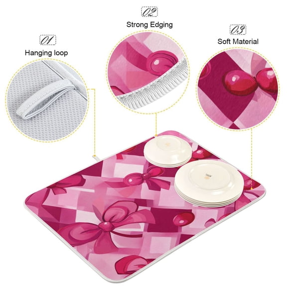 BZSMCE Dish Drying Mat Sweet Bow Ties Pattern Design Drying Mats