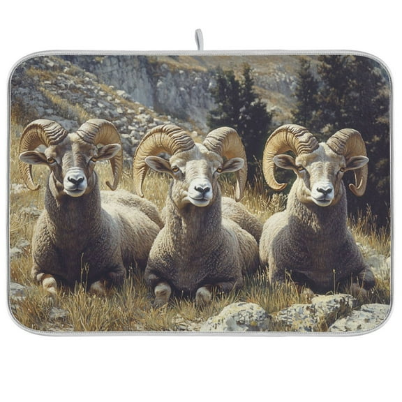 BZSMCE Dish Drying Mat Three Bighorn Sheep Lying Design Drying Mats