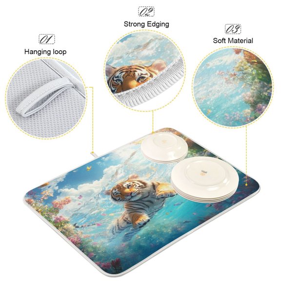BZSMCE Dish Drying Mat Tigers Splash Oasis Pattern Design Drying Mats