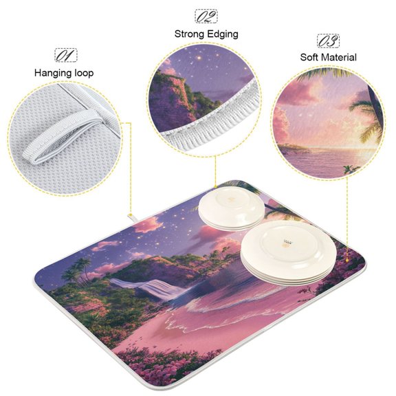 BZSMCE Dish Drying Mat Tropical Twilight Oasis Pattern Design Drying Mats