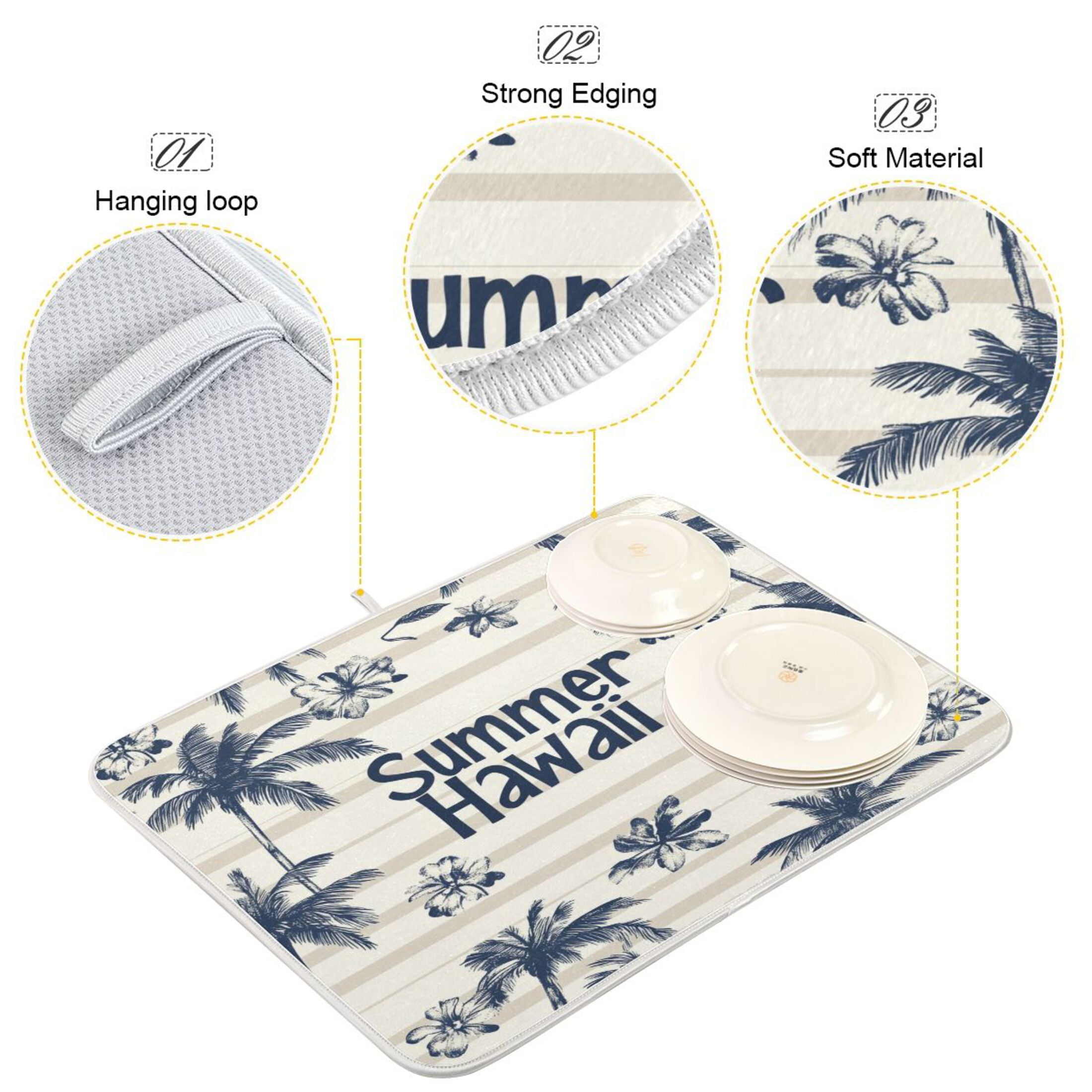 Drying Pad Pattern BZSMCE Dish Drying Mat Tropical Vibes Pattern Design Drying Mats ...