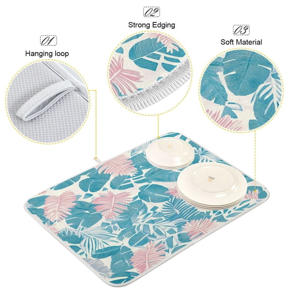 BZSMCE Dish Drying Mat Tropical Whispers Pattern Design Drying Mats