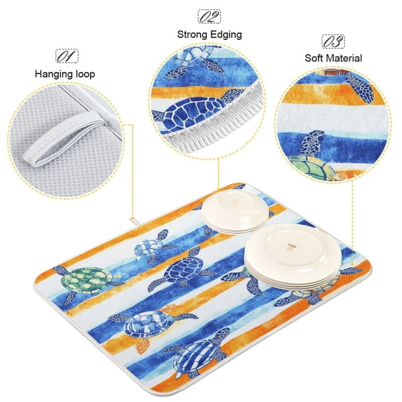 BZSMCE Dish Drying Mat Turtle Parade Pattern Design Drying Mats