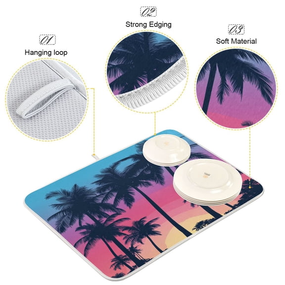 BZSMCE Dish Drying Mat Twilight Oasis Pattern Design Drying Mats
