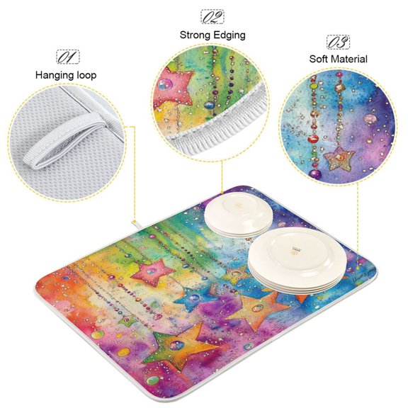 BZSMCE Dish Drying Mat Twinkling Starry Spectrum Pattern Design Drying Mats