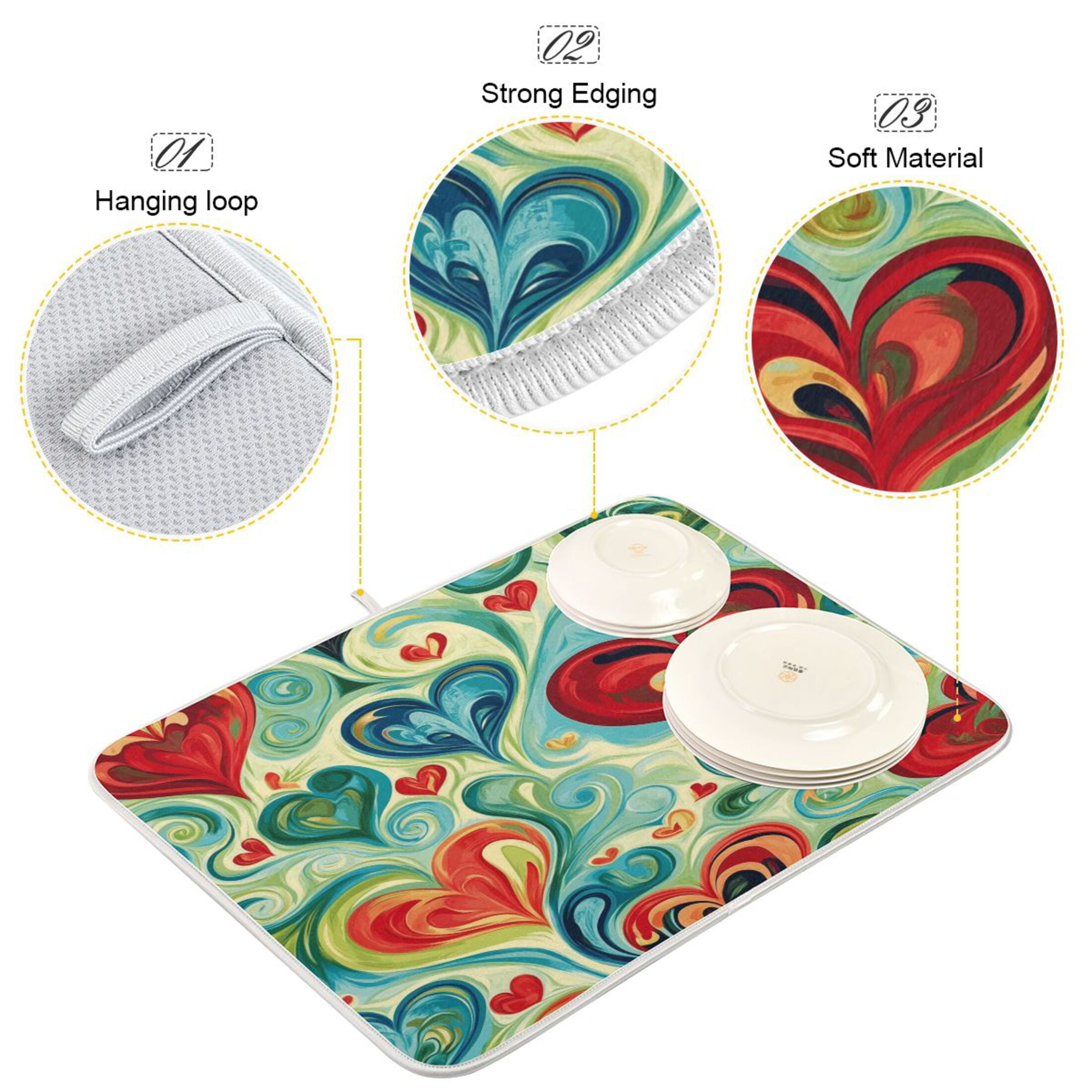 Drying Pad Pattern BZSMCE Dish Drying Mat Whimsical Affection Pattern Design Drying Mats ...