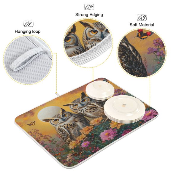 BZSMCE Dish Drying Mat Whimsical Watchers Pattern Design Drying Mats