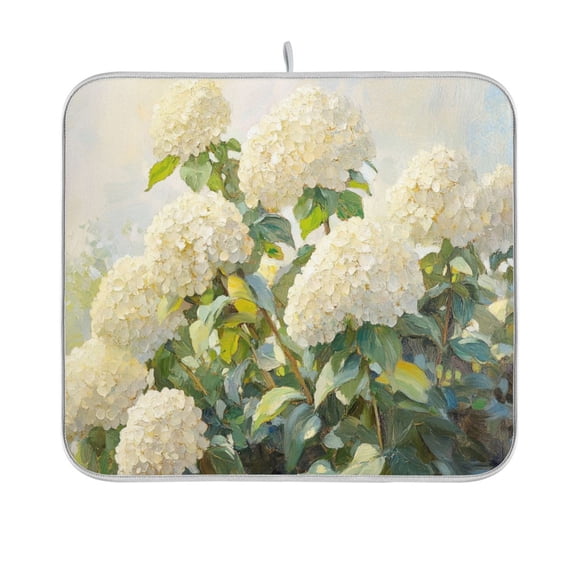 BZSMCE Dish Drying Mat White Hydrangea Bush Design Drying Mats