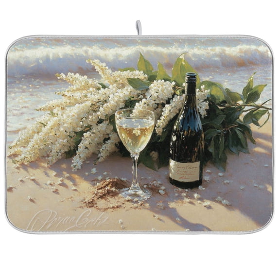 BZSMCE Dish Drying Mat White Wine by The Sea Design Drying Mats