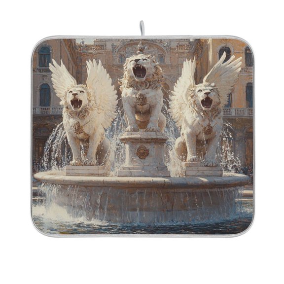 BZSMCE Dish Drying Mat White Winged Lions Design Drying Mats