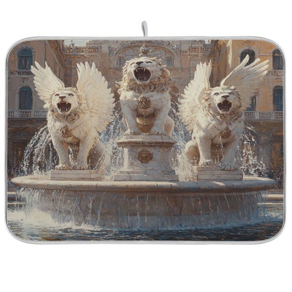 BZSMCE Dish Drying Mat White Winged Lions Design Drying Mats