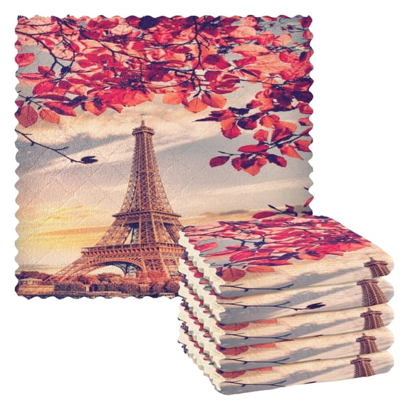 BZSMCE Dish Towels Reuseable Cleaning Cloths 6-pack In Autumn Arches Of Paris Pattern