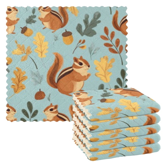 BZSMCE Dish Towels Reuseable Cleaning Cloths 6-pack In Autumn Squirrel Pattern
