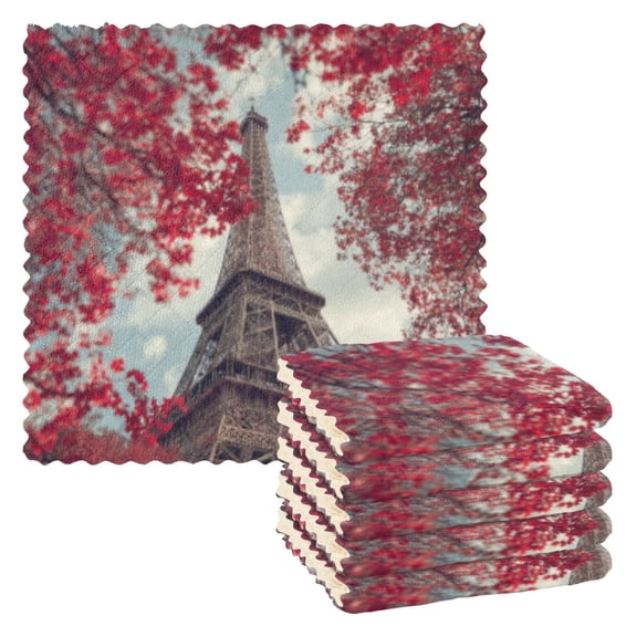 BZSMCE Dish Towels Reuseable Cleaning Cloths 6-pack In Autumn in Paris Pattern