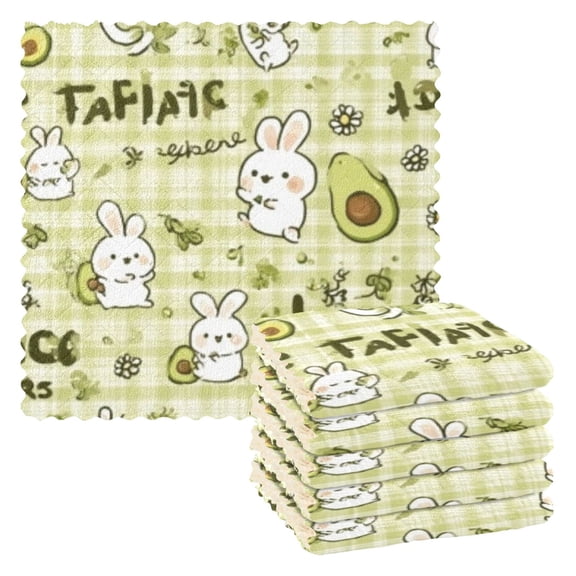 BZSMCE Dish Towels Reuseable Cleaning Cloths 6-pack In Beige Avocado Bunny Pattern