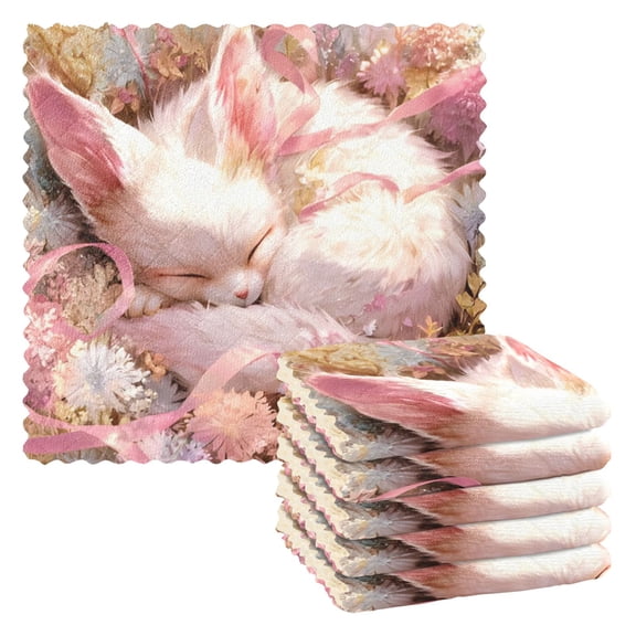 BZSMCE Dish Towels Reuseable Cleaning Cloths 6-pack In Blush Cats Floral Nap Pattern