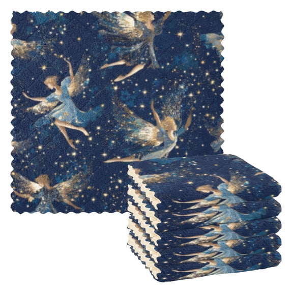 BZSMCE Dish Towels Reuseable Cleaning Cloths 6-pack In Celestial Fairy Whirl Pattern