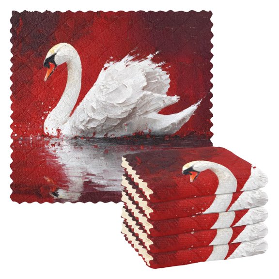 BZSMCE Dish Towels Reuseable Cleaning Cloths 6-pack In Crimson Waters Swan Pattern