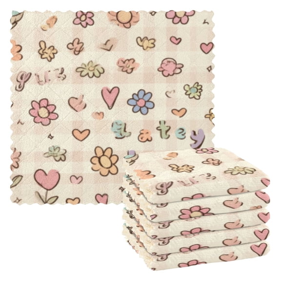 BZSMCE Dish Towels Reuseable Cleaning Cloths 6-pack In Cute Icons and Floral Pattern