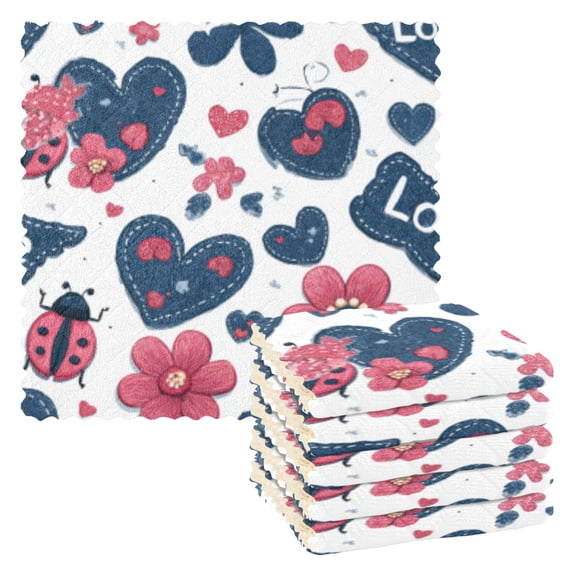 BZSMCE Dish Towels Reuseable Cleaning Cloths 6-pack In Denim Love Garden Pattern