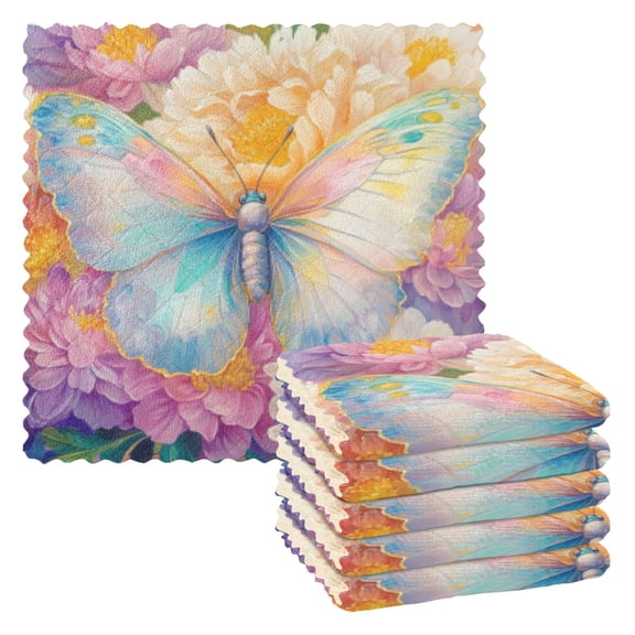 BZSMCE Dish Towels Reuseable Cleaning Cloths 6-pack In Enchanted Butterfly Pattern