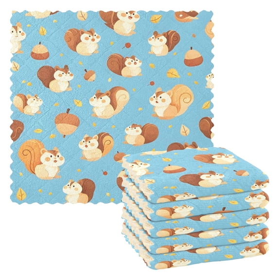 BZSMCE Dish Towels Reuseable Cleaning Cloths 6-pack In Light Blue Squirrel Pattern