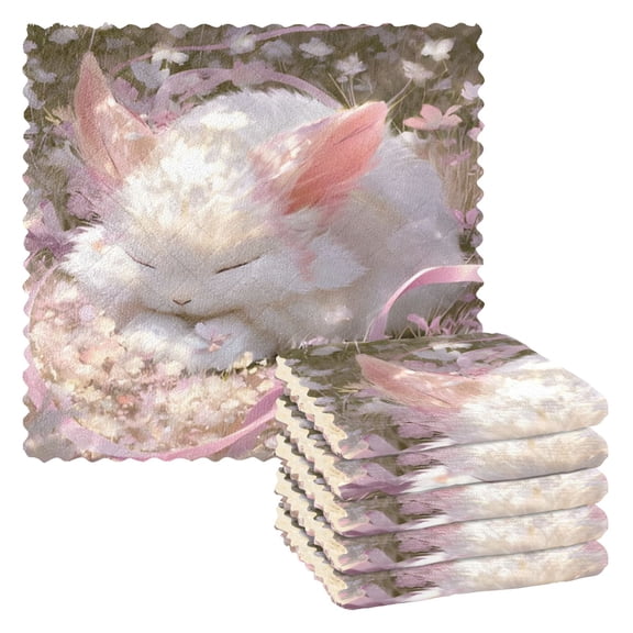BZSMCE Dish Towels Reuseable Cleaning Cloths 6-pack In Napping Bunny Pattern