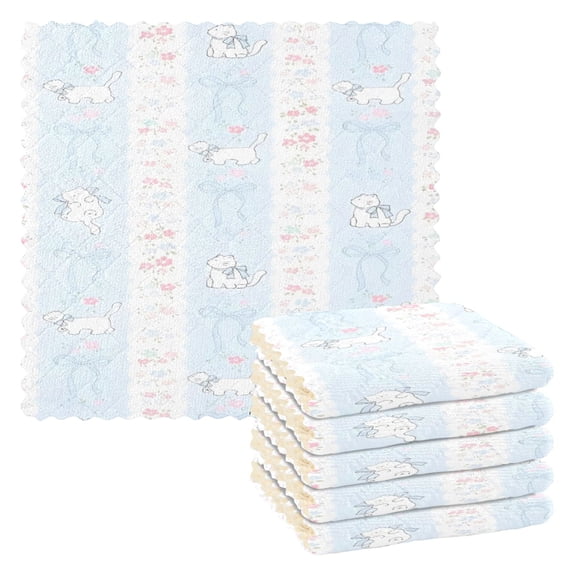 BZSMCE Dish Towels Reuseable Cleaning Cloths 6-pack In Pale Stripe Critter Pattern