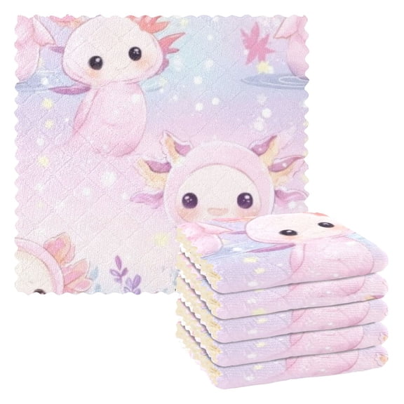 BZSMCE Dish Towels Reuseable Cleaning Cloths 6-pack In Pink Fishs in Snowy Pattern