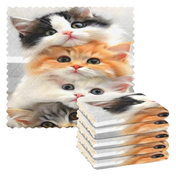 BZSMCE Dish Towels Reuseable Cleaning Cloths 6-pack In Red-frame Cat Pile Pattern
