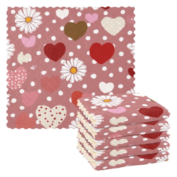 BZSMCE Dish Towels Reuseable Cleaning Cloths 6-pack In Ruby Heart - Floral Medley Pattern