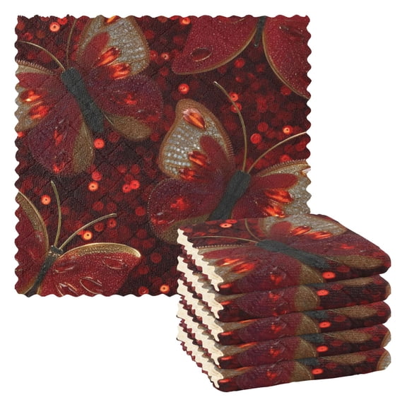 BZSMCE Dish Towels Reuseable Cleaning Cloths 6-pack In Ruby Wings Pattern
