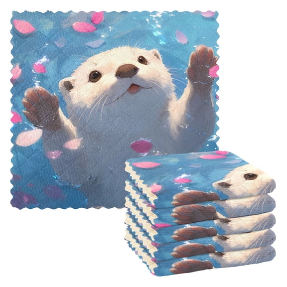 BZSMCE Dish Towels Reuseable Cleaning Cloths 6-pack In Serene Petal Otter Pattern