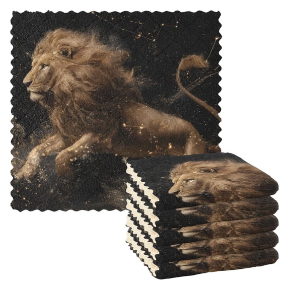 BZSMCE Dish Towels Reuseable Cleaning Cloths 6-pack In Shadow Lion Pattern