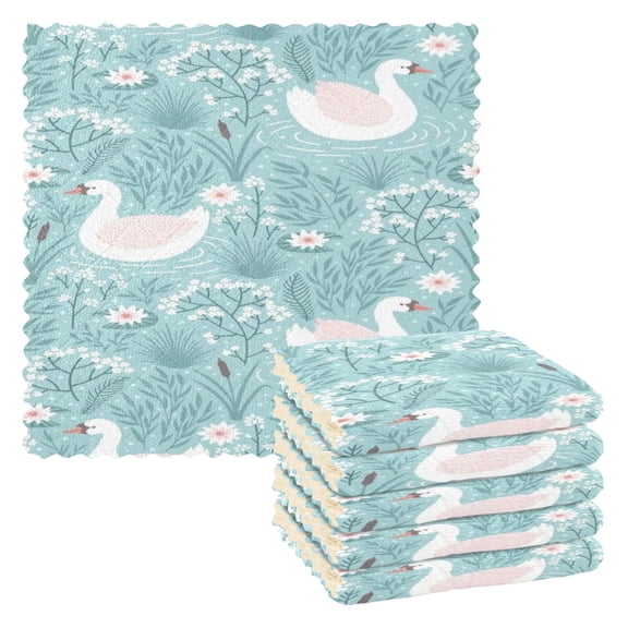 BZSMCE Dish Towels Reuseable Cleaning Cloths 6-pack In Sky Blue Swan Serenity Pattern