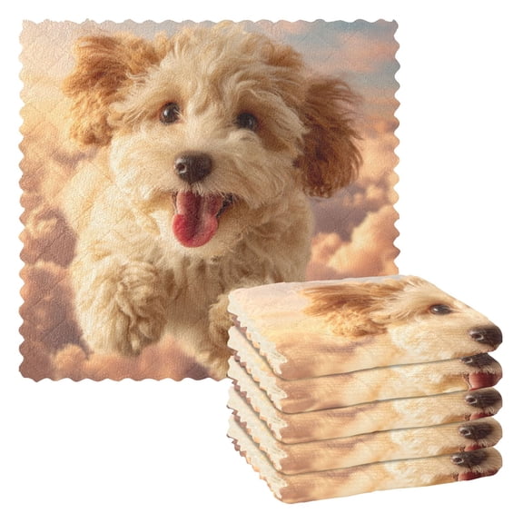 BZSMCE Dish Towels Reuseable Cleaning Cloths 6-pack In Sunset Cloud Puppy Pattern