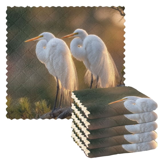BZSMCE Dish Towels Reuseable Cleaning Cloths 6-pack In Sunset Egret Duet Pattern