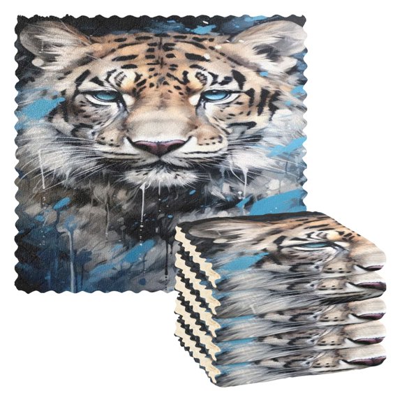 BZSMCE Dish Towels Reuseable Cleaning Cloths 6-pack In Tiger Art Pattern