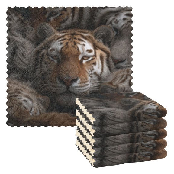 BZSMCE Dish Towels Reuseable Cleaning Cloths 6-pack In Tiger Cluster Pattern