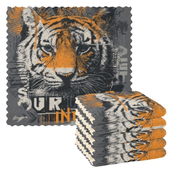 BZSMCE Dish Towels Reuseable Cleaning Cloths 6-pack In Tiger Graffiti Crown Pattern
