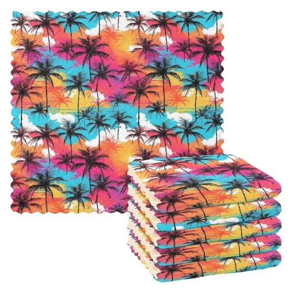 BZSMCE Dish Towels Reuseable Cleaning Cloths 6-pack In Tropical Sunset Pattern