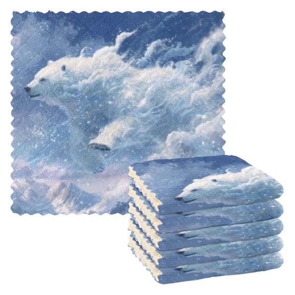 BZSMCE Dish Towels Reuseable Cleaning Cloths 6-pack In Wave Polar Bear Pattern