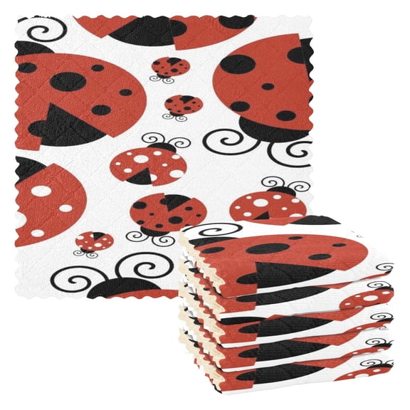 BZSMCE Dish Towels Reuseable Cleaning Cloths 6-pack In Whimsical Ladybugs Carnival Pattern