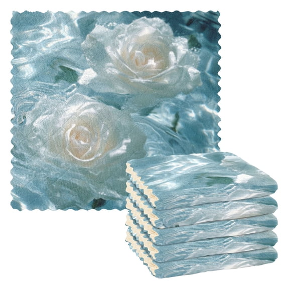 BZSMCE Dish Towels Reuseable Cleaning Cloths 6-pack In White Rose Reflection Pattern
