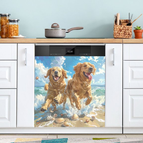 BZSMCE Dishwasher Magnet Cover Magnetic Sticker Creatively Beach Buddies Splashing Fun Printed 23"x26"