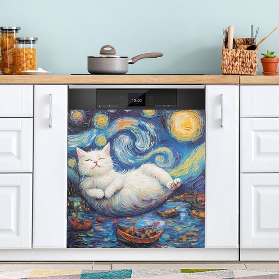 BZSMCE Dishwasher Magnet Cover Magnetic Sticker Creatively Celestial Catnap Printed 23"x26"