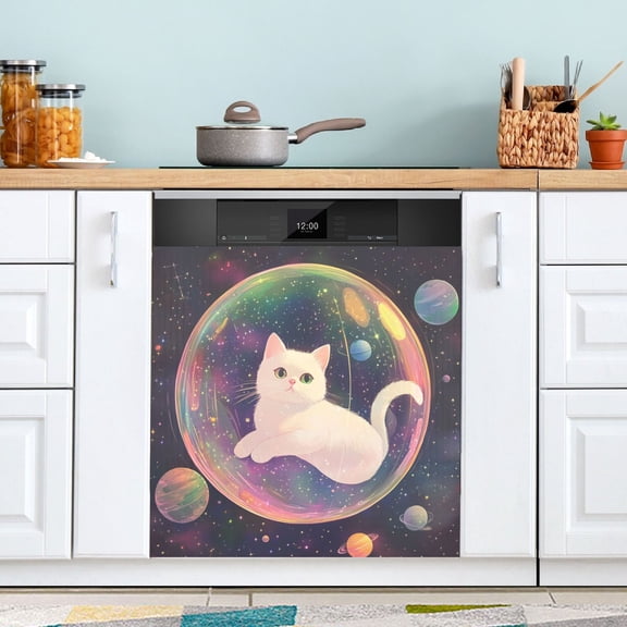 BZSMCE Dishwasher Magnet Cover Magnetic Sticker Creatively Celestial Catnap Printed 23"x26"