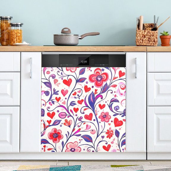 BZSMCE Dishwasher Magnet Cover Magnetic Sticker Creatively Floral Hearts Printed 23"x26"