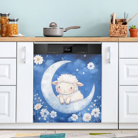 BZSMCE Dishwasher Magnet Cover Magnetic Sticker Creatively Heep on A Crescent Moon Printed 23"x26"