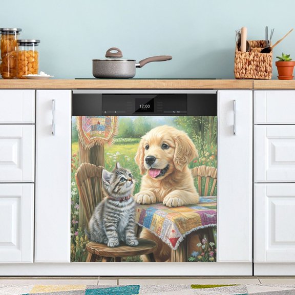 BZSMCE Dishwasher Magnet Cover Magnetic Sticker Creatively Paw-sitive Pals Printed 23"x26"